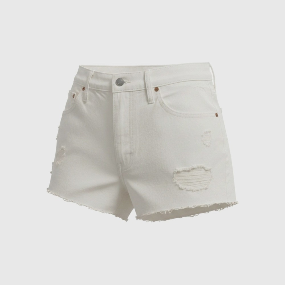 Levi's Premium 501 Women's 29 Off White Distressed High Rise Cutoff Jean Shorts